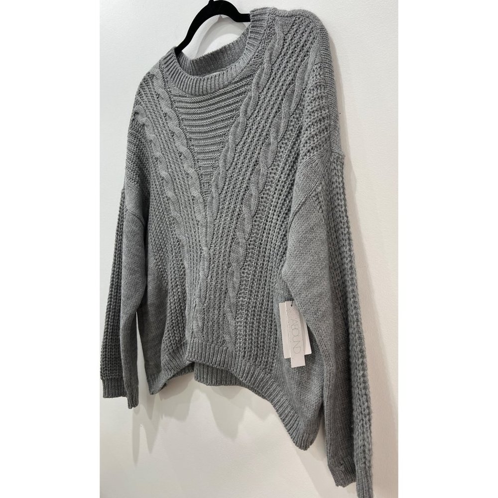 NWT Abound Size L Grey Heather Cable Knit Crew Neck Pullover Sweater - Picture 4 of 12